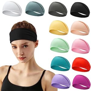 12 Pack Headbands for Women Non Slip Fashion Workout Yoga Sweat Wicking Elastic Hair Bands Workout Running Sport Hair for Girls