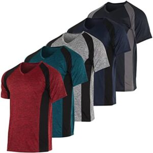 Real Essentials 5 Pack: Men’s V-Neck Dry-Fit Moisture Wicking Active Athletic Tech Performance T-Shirt