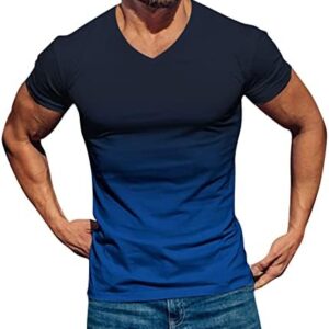 VALSEEL Men's T Shirt Casual V-Neck Gradient Color Printing Pullover Summer Fitness Sports Short Sleeves Tee Shirts for Men