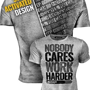 Actizio Men's Workout Shirt Cotton Fabric T-Shirt Short Sleeve Sweat Activated Motivational Exercise Gym Athletic Fit Moisture Wicking Fitness Shirt - Nobody Cares - Work Harder (Size L)