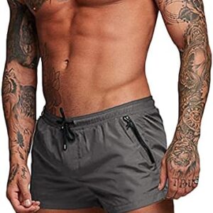 Rexcyril Men's Athletic Gym Workout Shorts 3 Inch Quick Dry Running Bodybuilding Short Shorts with Liner and Zipper Pockets