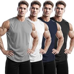 DRSKIN Men's 4 or 3 Pack Tank Tops Sleeveless Shirts Workout Athletic Muscle Mesh Dry Fit Gym Training Active