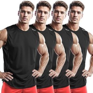 DRSKIN Men's 4 or 3 Pack Tank Tops Sleeveless Shirts Workout Athletic Muscle Mesh Dry Fit Gym Training Active