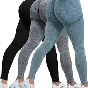 CHRLEISURE 3 Piece Butt Lifting Leggings for Women, Gym Workout Scrunch Butt Seamless Yoga Leggings