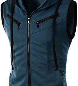 Hoodie Tank Top Men's Sleeveless Slim Fit Hoodie Vest Zipper Drawstring Gilet Jacket Bodybuilding Fitness Muscle Cut T Shirt