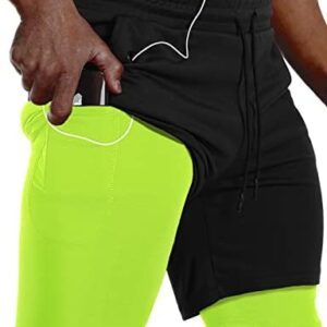 JWJ Mens 2 in 1 Running Shorts Quick Dry Gym Athletic Workout Clothes with Side Pockets