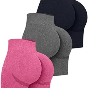 OQQ Women's 3 Piece High Waist Workout Shorts Butt Lifting Tummy Control Ruched Booty Smile Yoga Short Pants