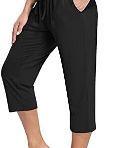 TARSE Women's Capri Yoga Pants Loose Soft Drawstring Workout Sweatpants Causal Lounge Pants with Pockets