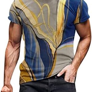 Men's Hip Hop T-Shirt Novelty Pattern Gym Fitness Short Sleeve Marble Print Fashion Short Sleeve Shirts Streetwear