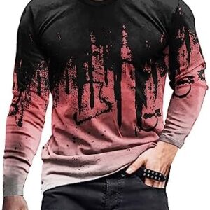 T Shirts for Men Graphic,Fashion 3D Digital Printing Fitness Sports Long Sleeve Tees Blouse Streetwear Pullover Tops