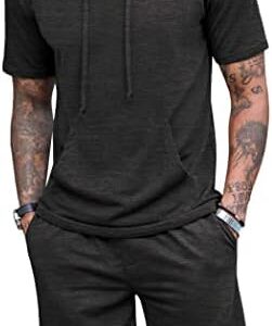 COOFANDY Men's Tracksuit 2 Piece Hooded Athletic Sweatsuit Short Sleeve Casual Sports Hoodie Shorts Set