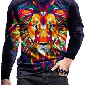 Men's Oversized T-Shirts Lightweight 3D Lion Printed Soft Athletic Crew Neck Tees for Running Casual Workout Top