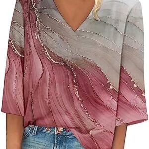 3/4 Sleeve Tops for Women Casual Basic T-Shirt Tie Dye Shirt Woman Basic Shirts Outfits Loose Fit Womens Tshirt