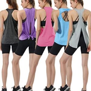 5 Pack Women's Workout Tops, Athletic Racerback Tank Tops for Women, Mesh Sleeveless Shirts Yoga for Gym Running