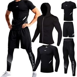 5PCS Workout Sets incluir Compression Shirt Pants Hoodie Jacket for Men Outdoor Sports Running Indoor Fitness