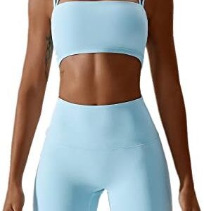 ABOCIW Workout Sets for Women 2 Piece Twist Front Halter Sports Bras High Waist Booty Shorts Exercise Gym Yoga Outfit