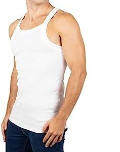 AC BASICS 3 Packs Men's G-Unit Style Cotton Tank Tops Square Cut Muscle Rib A-Shirts