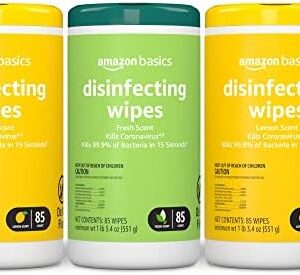 Amazon Basics Disinfecting Wipes, Lemon & Fresh Scent, Sanitizes, Cleans, Disinfects & Deodorizes, 255 Count (3 Packs of 85) (Previously Solimo) (Packaging May Vary)