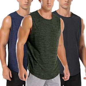 Amussiar Men's 3 Pack Workout Tank Tops Mesh Gym Sleeveless Dry Fit Bodybuilding Shirts Fitness Athletic Muscle Tee