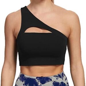 Aoxjox Women's Workout Sports Bras Fitness Gym Olivia Asymmetric One Shoulder Padded Bra Yoga Crop Tank Top