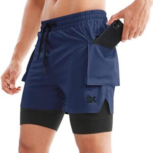 BROKIG Mens Athletic Shorts Thigh Pocket,2 in 1 Gym Shorts,Lightweight Quick Dry Workout Fitness Sport Running Shorts for Men