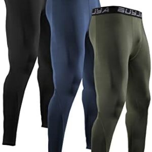 BUYJYA 3 Pack Men's Compression Pants Running Tights Workout Leggings Athletic Cool Dry Yoga Gym Clothes Gift