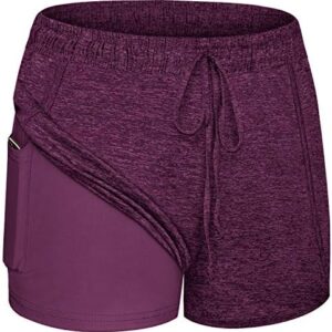 Blevonh Women Yoga Running Shorts 2 in 1 Workout Athletic Shorts with Pockets S-3XL