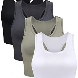 Boao 4 Pieces Basic Crop Tank Tops Sleeveless Racerback Crop Sport Top for Women