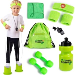 Born Toys Complete Kids Exercise Equipment Set & Kids Workout Equipment Includes Kids Jump Rope, Dumbbell Water Bottles, Hula Hoops for Kids, Sweat Bands, Kids Gym Bag, Skip It for Kids Ages 3-7