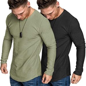 COOFANDY Men 2 Pack Muscle Fitted T Shirt Gym Workout Athletic Long Sleeves Tee