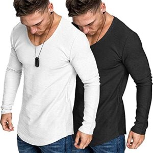 COOFANDY Men 2 Pack Muscle V Neck T Shirt Gym Athletic Fit Long Sleeves Tee Top