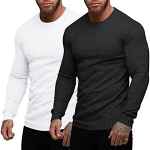 COOFANDY Men's 2 Pack Muscle T-Shirt Stretch Long Sleeve Gym Workout Bodybuilding Training Tee Shirts Casual Hipster Tops