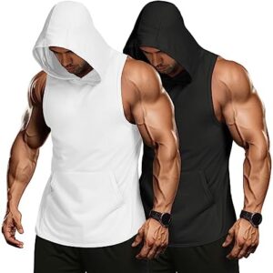 COOFANDY Men's 2 Pack Workout Hooded Tank Tops Bodybuilding Muscle Cut Off T Shirt Sleeveless Gym Hoodies