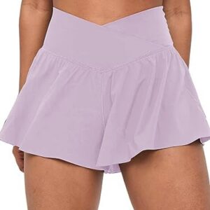 COPYLEAF Crossover Flowy Shorts for Women 2 in 1 Athletic Butterfly Running Shorts Tennis Gym Workout Shorts with Pocket