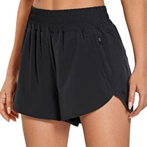 CRZ YOGA Women's High Waisted Running Shorts Mesh Liner - 3'' Dolphin Quick Dry Athletic Gym Track Workout Shorts Zip Pocket