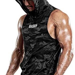 DRSKIN 2 or 1 Pack Men's Hooded Tank Tops Muscle Cut Off T Shirt Sleeveless Bodybuilding Gym Hoodies Workout Athletic