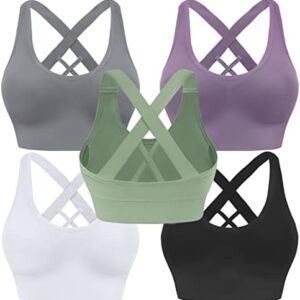 Evercute Sports Bra for Women Padded Medium Support Criss Cross Strappy Bras Seamless High Impact Yoga Exercise Athletic Bras