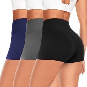 FULLSOFT 3 Pack Biker Shorts Women–3" High Waisted Buttery Soft Workout Athletic Booty Spandex Yoga Shorts