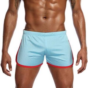 FarJing Men's Shorts New Nylon Mesh Sports Flat-Angle Track and Field Pant Fitness Shorts （L,Light Blue