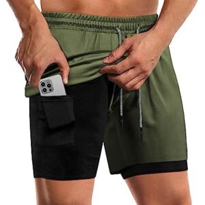 Fasker Mens Running Shorts 2 in 1 Mesh Gym Workout Training Sports Athletic Shorts for Men