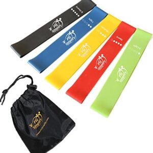 Fit Simplify Resistance Loop Exercise Bands with Instruction Guide and Carry Bag, Set of 5