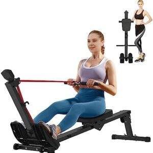 Foldable Rowing Machine, Portable Rowing Machines for Home Use Cardio Training Adjustable Elastic Portable Compact Rower LCD Display Loading 300 LBS