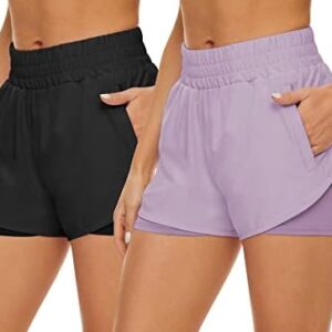 HKJIEVSHOP 2 Pack Athletic Shorts for Women, Quick Dry Running Shorts with Pockets High Waisted Workout Gym Sports Shorts