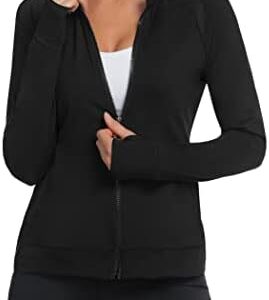 HOTLOOX Women's Slim Fit Yoga Workout Jacket Full Zip Thumb Hole Pockets Track Outerwear S-XXL