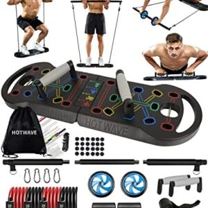 HOTWAVE Portable Exercise Equipment with 16 Gym Accessories.20 in 1 Push Up Board Fitness,Resistance Bands with Ab Roller Wheel,Full Body Workout at Home,Patent Pending