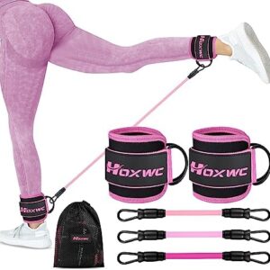 HOXWC Ankle Resistance Bands with Cuffs, Ankle Bands for Working Out, Ankle Resistance Band for Leg, Booty Workout Equipment for Kickbacks Hip Fitness Training, Exercise Bands for Butt Lift Women