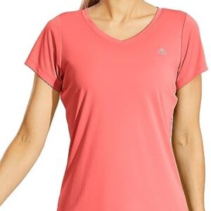 Haimont Women's Quick Dry Short Sleeve T-Shirts V-Neck UPF 50+ Tops Workout Athletic Fitness Running, Moisture Wicking