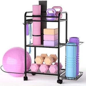 Highpro Home Gym storage Rack - Gym Equipment Storage Rack for Yoga Mat Yoga Ball Dumbbells Kettlebells Foam Roller Yoga Strap and Resistance Bands Workout Equipment Organizer