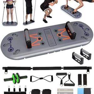 Hikeen Home Workout Equipment to Help Achieve Fitness Goals, 27-in-1 Portable Gym Exercise Equipment with Compact Push-Up Board, Resistance Bands, Ab Roller Wheel, and Pilates Bar, Master Your Workout