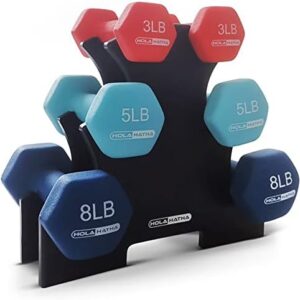 HolaHatha Neoprene Dumbbell Free Hand Weight Set with Storage Rack, Ideal for Home Gym Exercises to Gain Tone and Definition